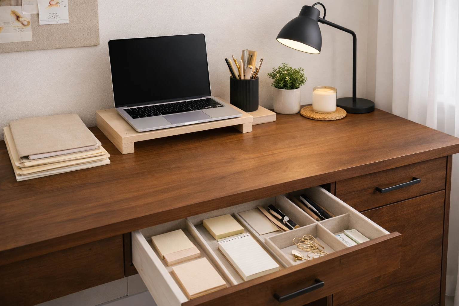 Organized workspace with desk essentials